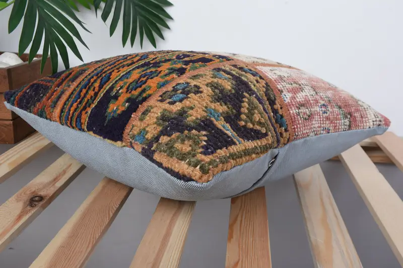 Kilim Pillow, Designer Throw Cushion Cover, Pillow, 16x16 Blue Pillow Cover, Christmas Cushion Case, Throw Kilim Pillow, Turkish Pillow - 6