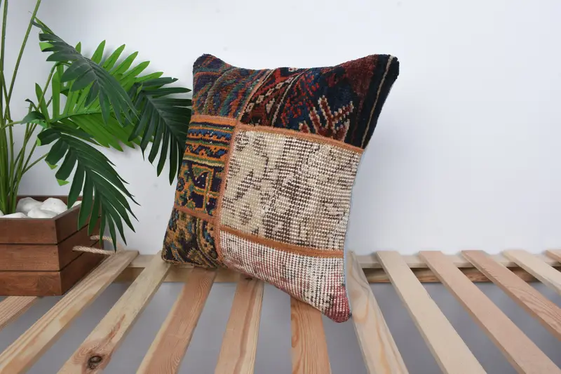 Kilim Pillow, Designer Throw Cushion Cover, Pillow, 16x16 Blue Pillow Cover, Christmas Cushion Case, Throw Kilim Pillow, Turkish Pillow - 5