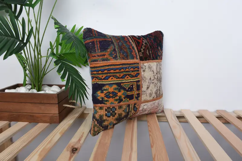 Kilim Pillow, Designer Throw Cushion Cover, Pillow, 16x16 Blue Pillow Cover, Christmas Cushion Case, Throw Kilim Pillow, Turkish Pillow - 4