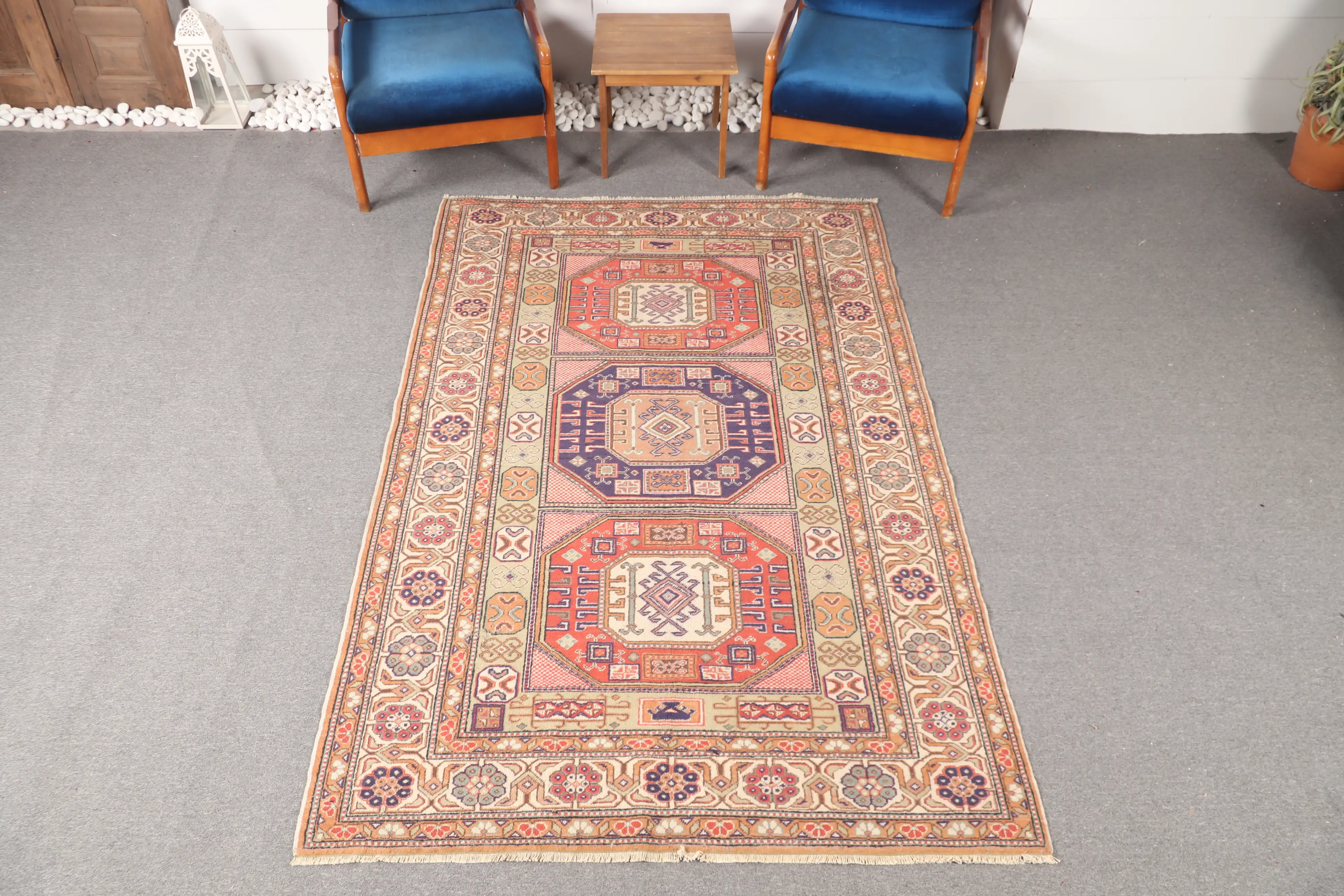 4,7x7,3 ft Teppich, Vintage Oushak Teppich, türkischer Regenbogen Blumenteppich - 1