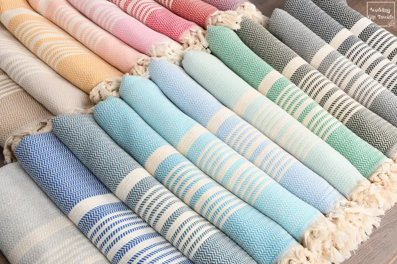 Personalized Turkish Cotton Beach Towel Striped, Beige, 70x40 Inches