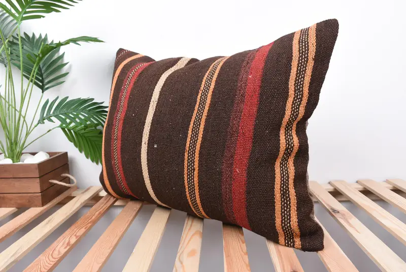 20x28 Brown Cushion Case, Cushion, Oriental Cushion, Vintage Kilim Throw Pillow, Vintage Kilim Pillow, Turkish Pillow, Turkish Corner Cushion Cover - 5