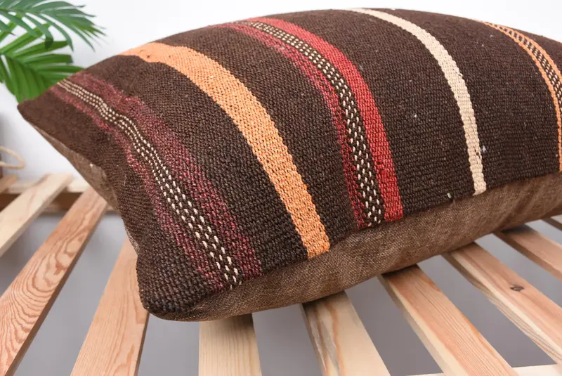 20x28 Brown Cushion Case, Cushion, Oriental Cushion, Vintage Kilim Throw Pillow, Vintage Kilim Pillow, Turkish Pillow, Turkish Corner Cushion Cover - 6