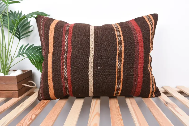 20x28 Brown Cushion Case, Cushion, Oriental Cushion, Vintage Kilim Throw Pillow, Vintage Kilim Pillow, Turkish Pillow, Turkish Corner Cushion Cover - 1