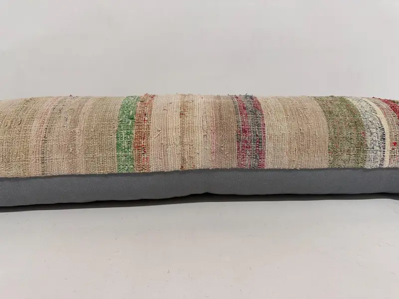 Throw Kilim Pillow, Turkish Kilim Pillow, Sustainable Pillow Case, Designer Throw Pillow, 12x43 Beige Pillow Cover, Cushion, Kilim Pillow - 5