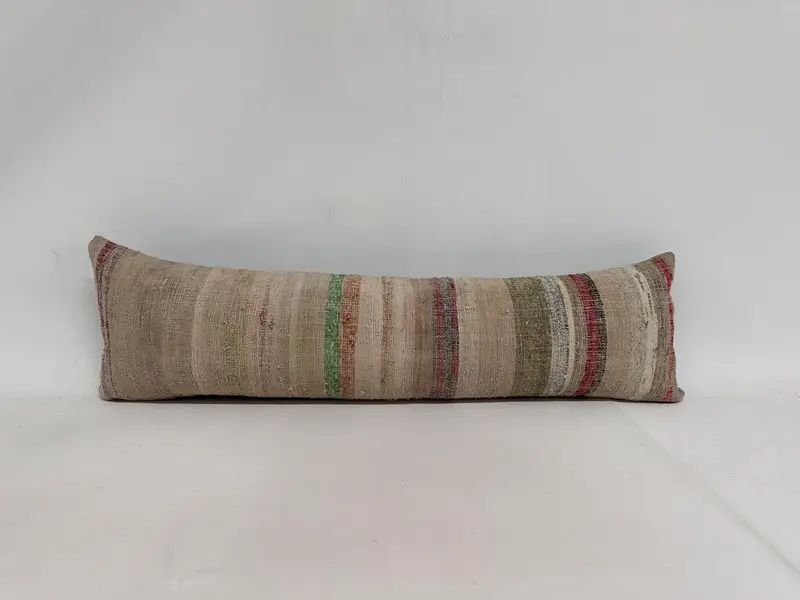 Throw Kilim Pillow, Turkish Kilim Pillow, Sustainable Pillow Case, Designer Throw Pillow, 12x43 Beige Pillow Cover, Cushion, Kilim Pillow - 1