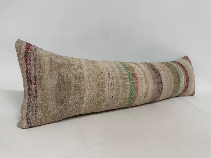 Throw Kilim Pillow, Turkish Kilim Pillow, Sustainable Pillow Case, Designer Throw Pillow, 12x43 Beige Pillow Cover, Cushion, Kilim Pillow - 2