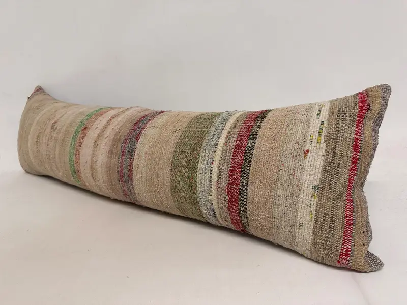 Throw Kilim Pillow, Turkish Kilim Pillow, Sustainable Pillow Case, Designer Throw Pillow, 12x43 Beige Pillow Cover, Cushion, Kilim Pillow - 3
