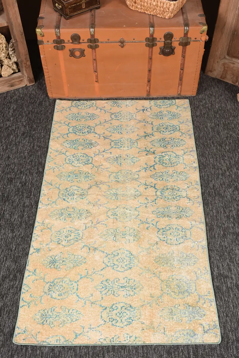 2.9x5.3 ft Turkish Rug, Vintage Small Rug, Green Beige Patchwork Rug - 1