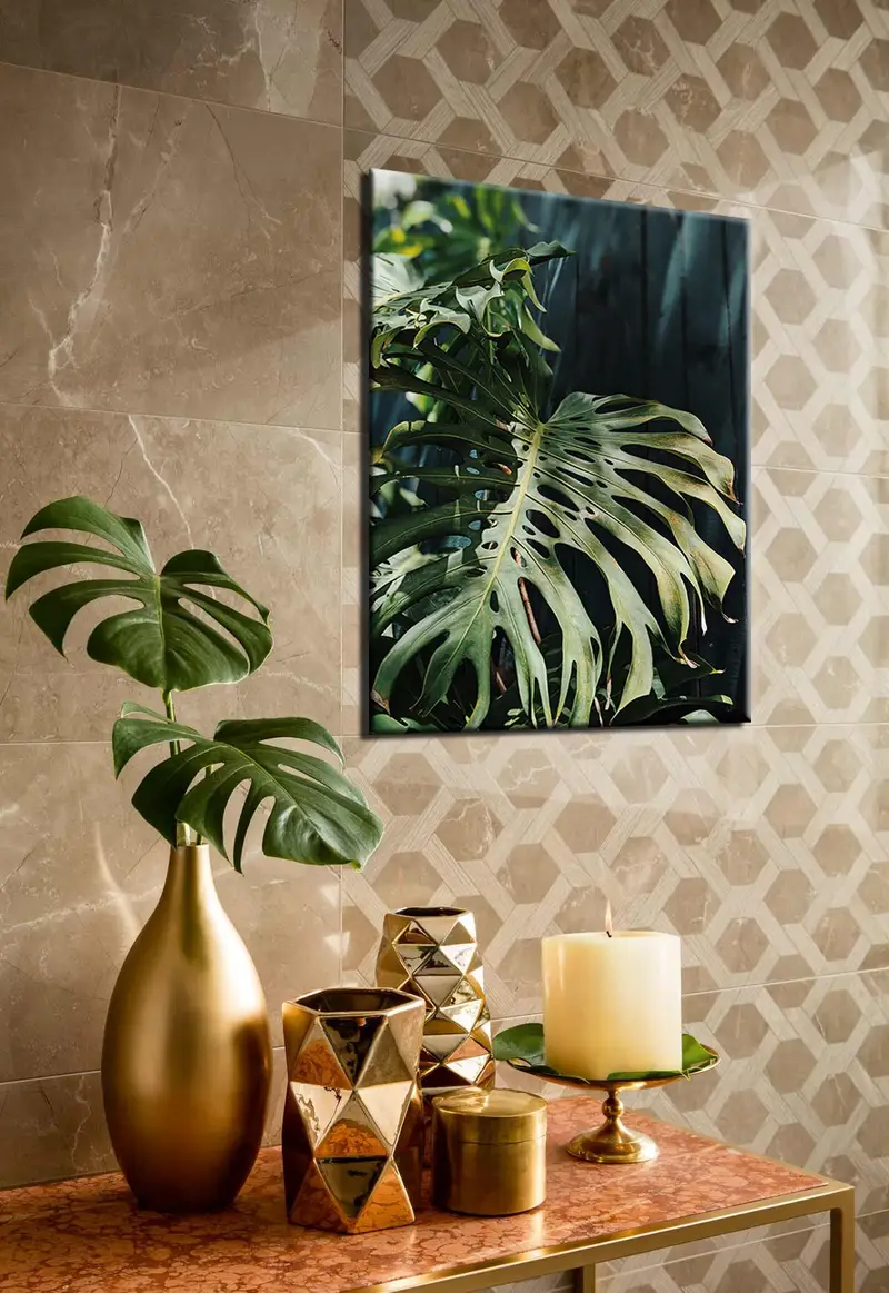 Monstera tuval dekor, duvar sanatı tuval, tuval baskısı, tuval boyama, çiçek baskılı tuval, tuval masa, çerçeveli resim, tek tuval - 5