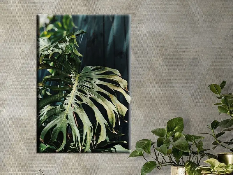 Monstera tuval dekor, duvar sanatı tuval, tuval baskısı, tuval boyama, çiçek baskılı tuval, tuval masa, çerçeveli resim, tek tuval - 2