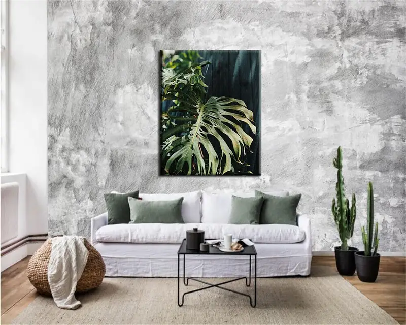 Monstera tuval dekor, duvar sanatı tuval, tuval baskısı, tuval boyama, çiçek baskılı tuval, tuval masa, çerçeveli resim, tek tuval - 4