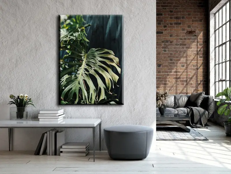 Monstera tuval dekor, duvar sanatı tuval, tuval baskısı, tuval boyama, çiçek baskılı tuval, tuval masa, çerçeveli resim, tek tuval - 8
