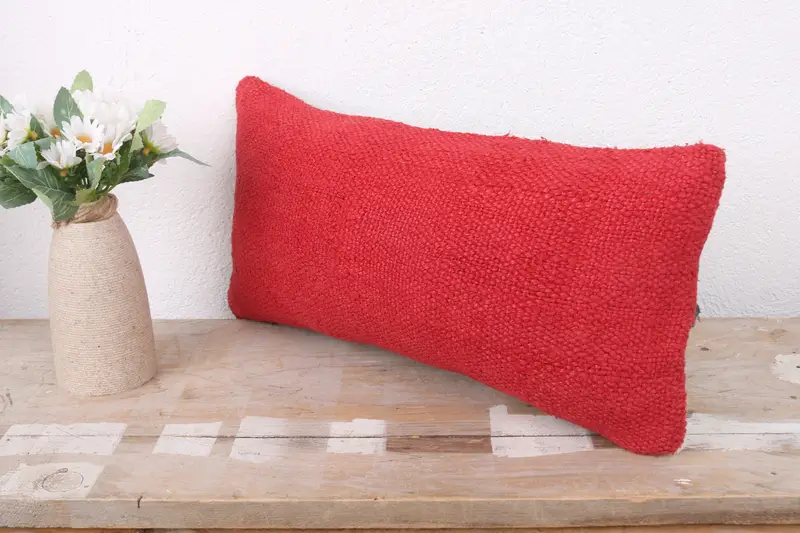 Kilim Pillow Cover, Patio Cushion Case, 8x16 Red Pillow Sham, Toss Pillow Sham, Boho Pillow, Throw Kilim Pillow, Handmade Pillow, Cushion Cover - 4