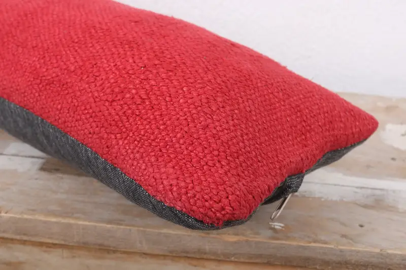 Kilim Pillow Cover, Patio Cushion Case, 8x16 Red Pillow Sham, Toss Pillow Sham, Boho Pillow, Throw Kilim Pillow, Handmade Pillow, Cushion Cover - 6