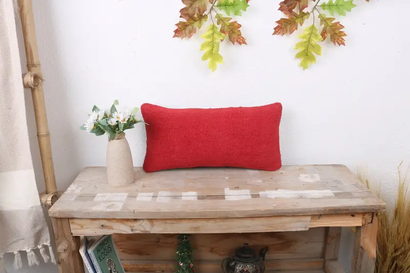 Kilim Pillow Cover, Patio Cushion Case, 8x16 Red Pillow Sham, Toss Pillow Sham, Boho Pillow, Throw Kilim Pillow, Handmade Pillow, Cushion Cover - 1