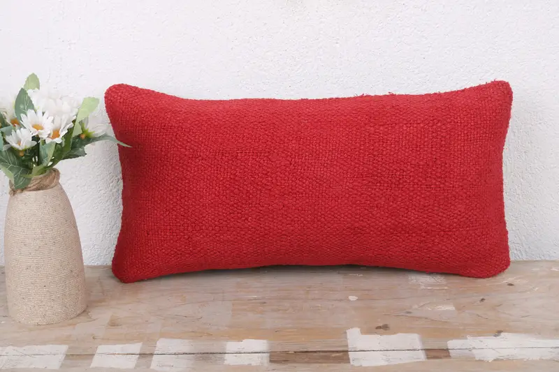 Kilim Pillow Cover, Patio Cushion Case, 8x16 Red Pillow Sham, Toss Pillow Sham, Boho Pillow, Throw Kilim Pillow, Handmade Pillow, Cushion Cover - 2