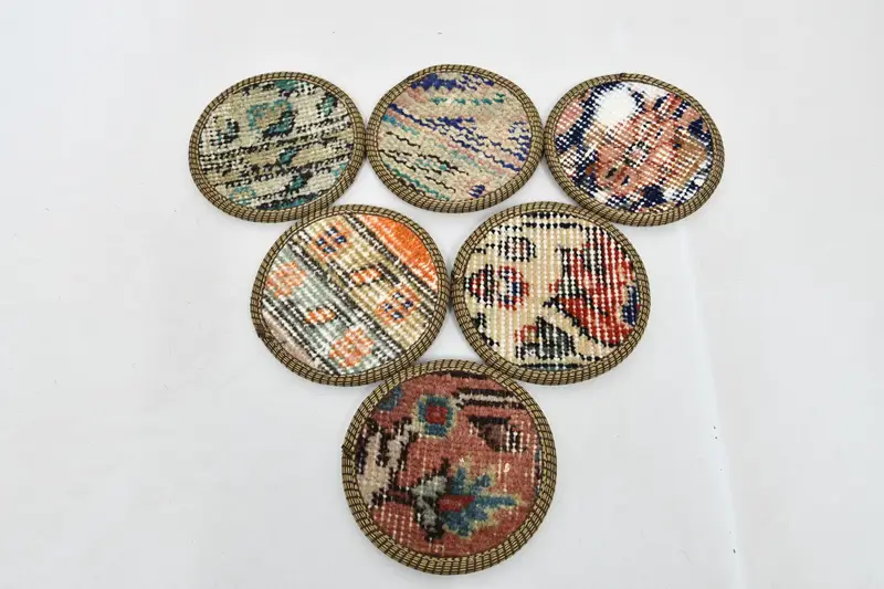 Zarif Turuncu ve Bej Bardak Altlıkları, Premium Yuvarlak Bardak Altlıkları