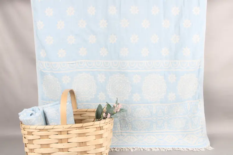 Turkish Towel Bath Towel Baby Blue Beige, 36x71 Inches