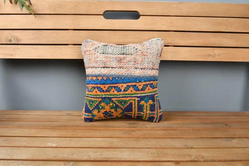 12x12 Blue Pillow, Bright Pillow Sham, Rustic Cushion, Throw Kilim Pillow, Pillow Sham, Interior Designer Pillow, Ethnical Kilim Rug Pillow - 6
