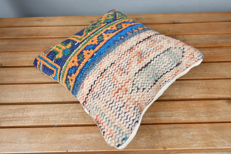 12x12 Blue Pillow, Bright Pillow Sham, Rustic Cushion, Throw Kilim Pillow, Pillow Sham, Interior Designer Pillow, Ethnical Kilim Rug Pillow - 2