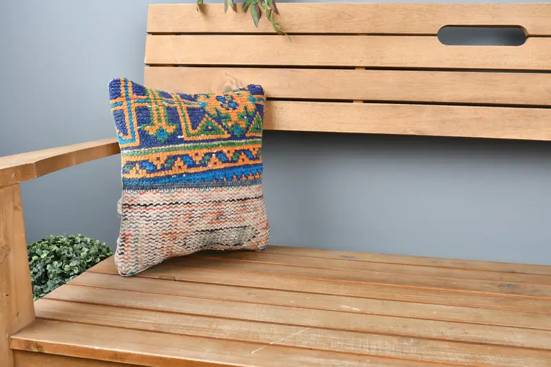 12x12 Blue Pillow, Bright Pillow Sham, Rustic Cushion, Throw Kilim Pillow, Pillow Sham, Interior Designer Pillow, Ethnical Kilim Rug Pillow - 1