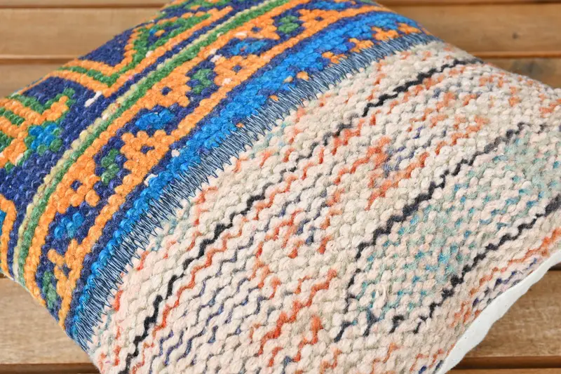 12x12 Blue Pillow, Bright Pillow Sham, Rustic Cushion, Throw Kilim Pillow, Pillow Sham, Interior Designer Pillow, Ethnical Kilim Rug Pillow - 3