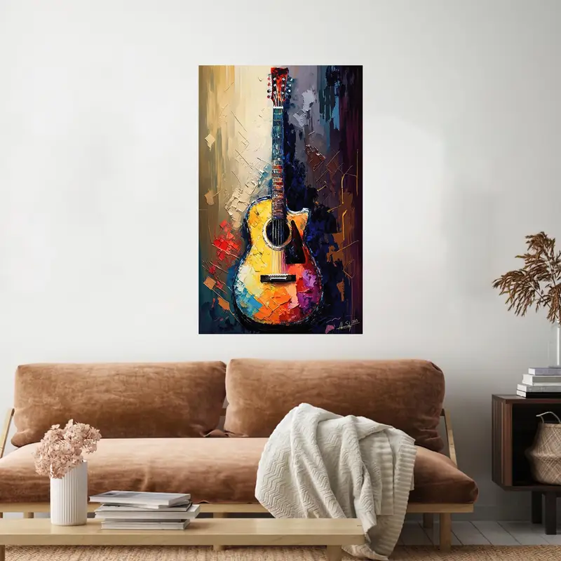 Trendy Printed Glass: Abstract Guitar Design for Music Lovers