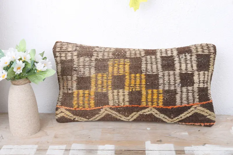 Antique Pillows, Pillow, Vintage Pillow, Crochet Pattern Cushion Cover, Boho Pillow, Office Chair Pillow Cover, 8x16 Yellow Pillow Sham - 2