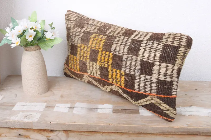 Antique Pillows, Pillow, Vintage Pillow, Crochet Pattern Cushion Cover, Boho Pillow, Office Chair Pillow Cover, 8x16 Yellow Pillow Sham - 4