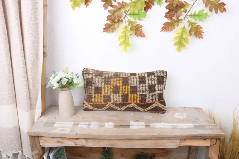 Antique Pillows, Pillow, Vintage Pillow, Crochet Pattern Cushion Cover, Boho Pillow, Office Chair Pillow Cover, 8x16 Yellow Pillow Sham - 1