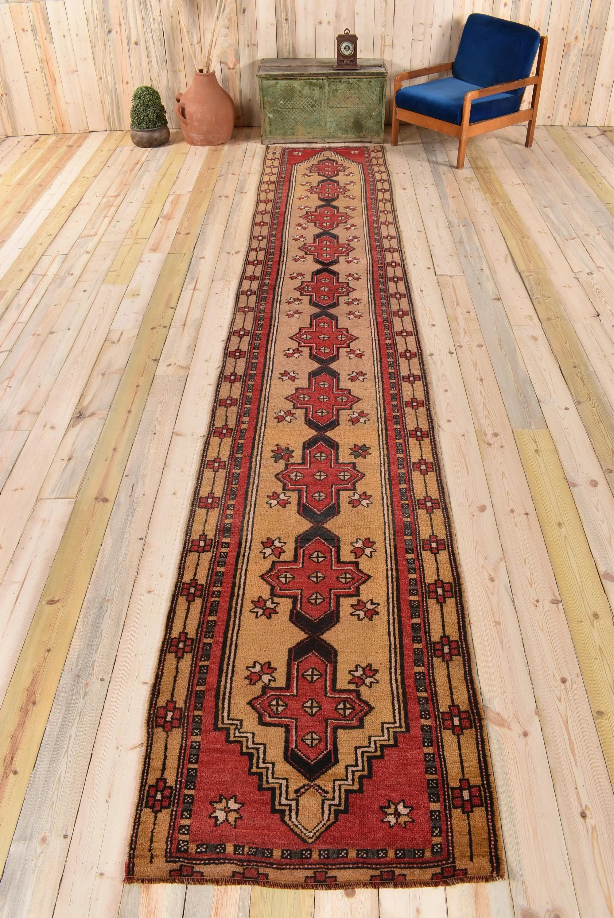 2,8x15,9 ft Teppich, türkischer Vintage Teppich, rotbrauner Patchwork Teppich - 1