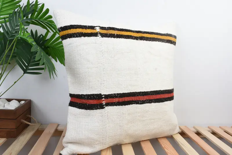 Handwoven Cushion, Pillow Case, 24x24 White Pillow Cover, Pillow for Couch, Turkish Bench Pillow, Turkish Kilim Pillow, Boho Pillow - 4