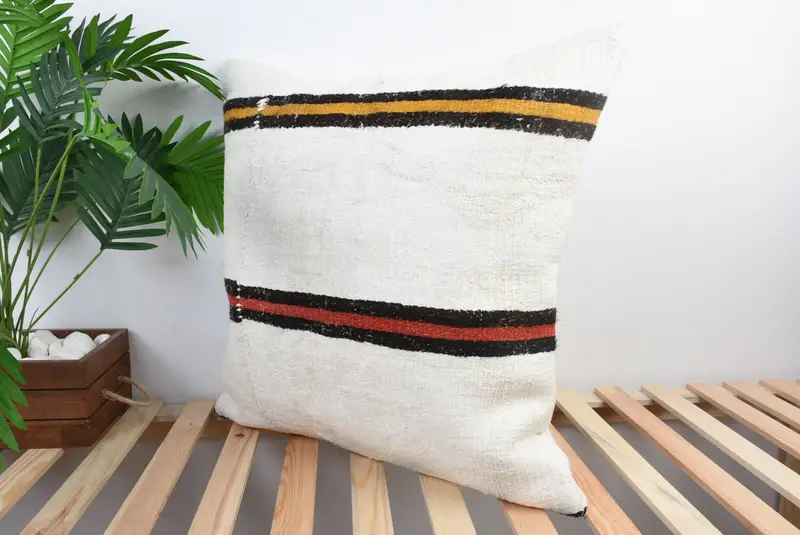Handwoven Cushion, Pillow Case, 24x24 White Pillow Cover, Pillow for Couch, Turkish Bench Pillow, Turkish Kilim Pillow, Boho Pillow - 5