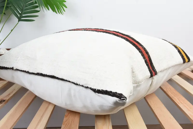 Handwoven Cushion, Pillow Case, 24x24 White Pillow Cover, Pillow for Couch, Turkish Bench Pillow, Turkish Kilim Pillow, Boho Pillow - 6