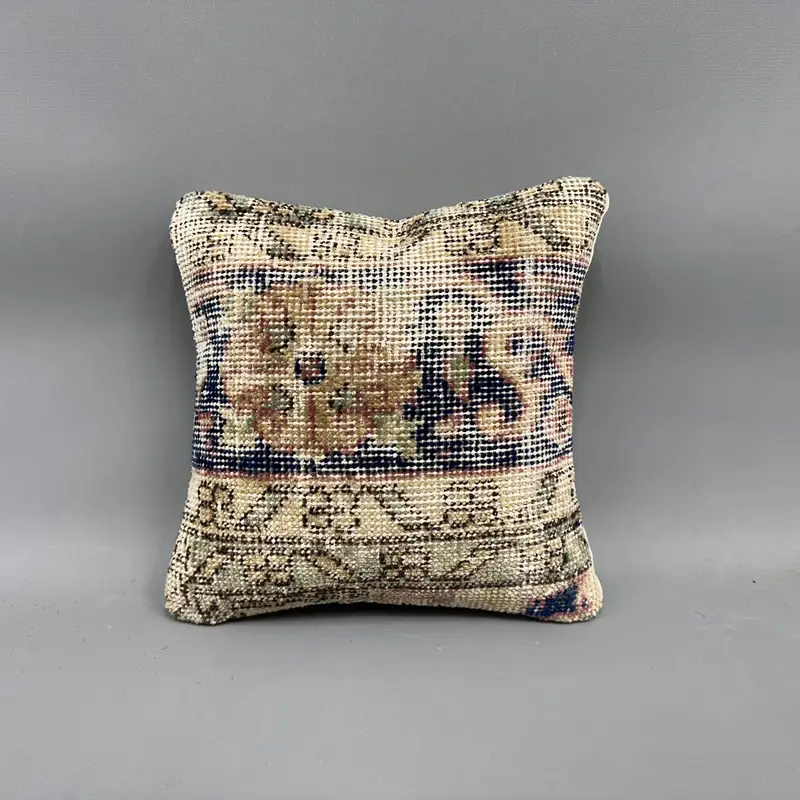 Boho Pillow, Pillow Case, Antique Pillows, 12x12 Blue Pillow Case, Vintage Pillow, Natural Cushion Case, Crochet Pattern Cushion, Traditional Pillow - 4