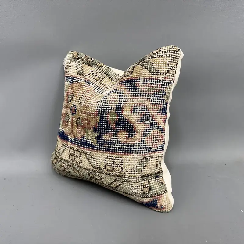 Boho Pillow, Pillow Case, Antique Pillows, 12x12 Blue Pillow Case, Vintage Pillow, Natural Cushion Case, Crochet Pattern Cushion, Traditional Pillow - 3