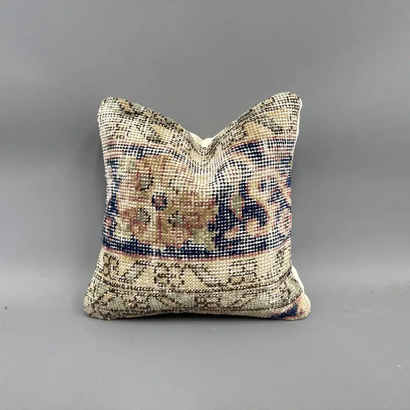 Boho Pillow, Pillow Case, Antique Pillows, 12x12 Blue Pillow Case, Vintage Pillow, Natural Cushion Case, Crochet Pattern Cushion, Traditional Pillow - 1