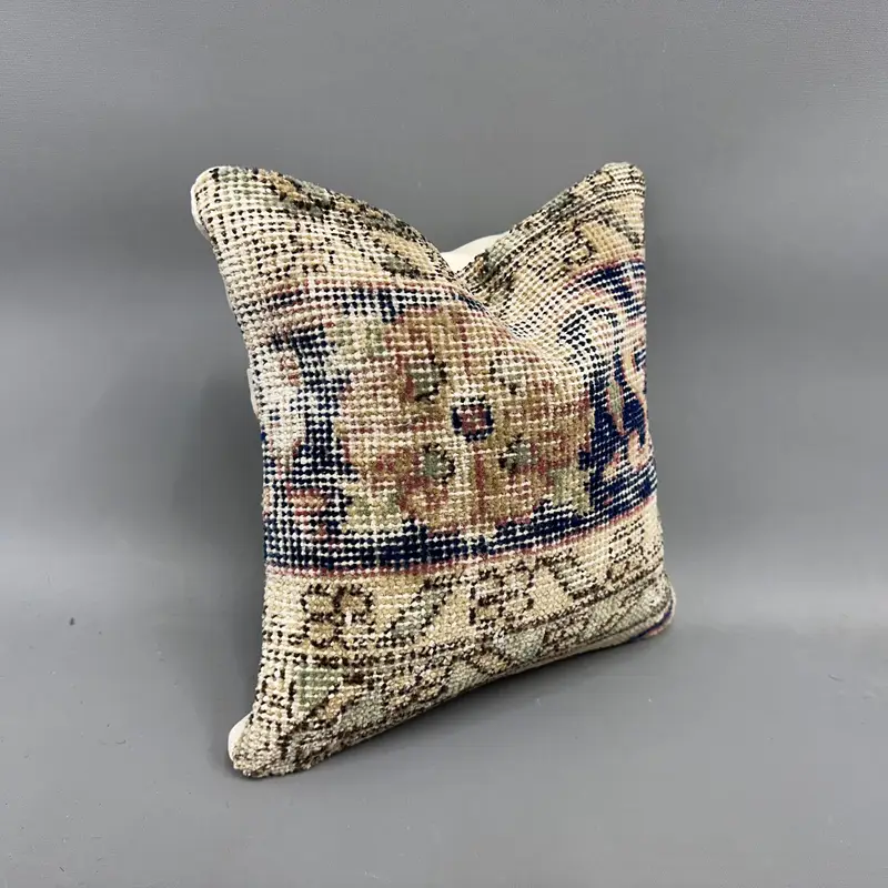 Boho Pillow, Pillow Case, Antique Pillows, 12x12 Blue Pillow Case, Vintage Pillow, Natural Cushion Case, Crochet Pattern Cushion, Traditional Pillow - 2