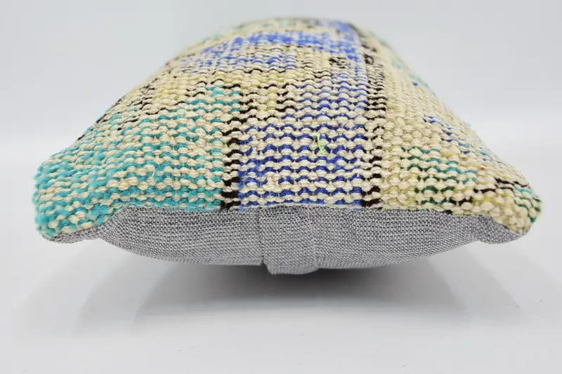 Boho Pillow, Handwoven Pillow Cover Cushion Case, Seat Pillow, Knitted Cushion Case, 8x16 Blue Pillow, Pillow for Couch, Pillow, Kilim Cushion Sham - 5