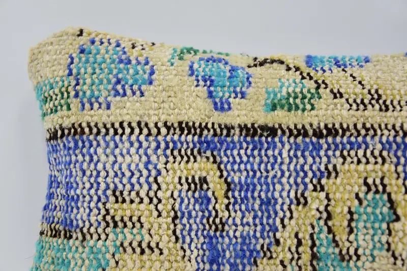 Boho Pillow, Handwoven Pillow Cover Cushion Case, Seat Pillow, Knitted Cushion Case, 8x16 Blue Pillow, Pillow for Couch, Pillow, Kilim Cushion Sham - 2