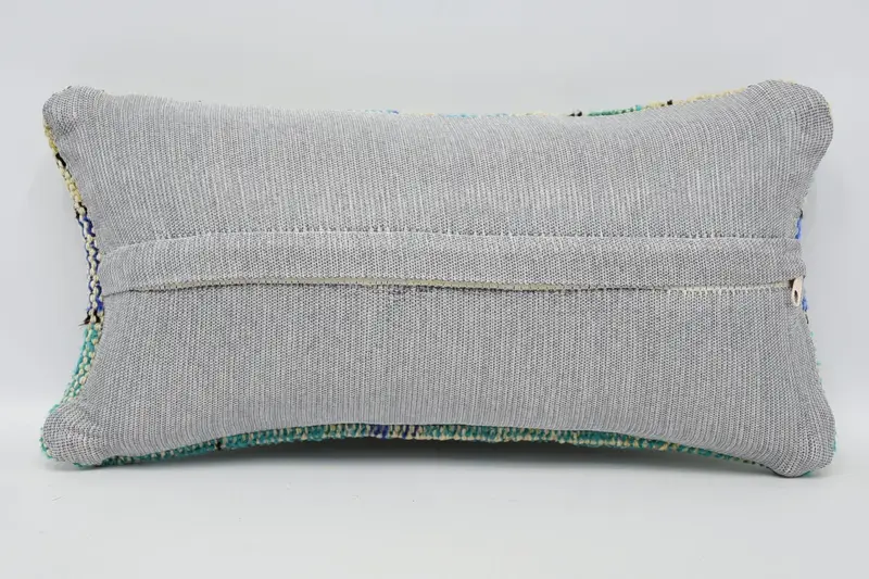 Boho Pillow, Handwoven Pillow Cover Cushion Case, Seat Pillow, Knitted Cushion Case, 8x16 Blue Pillow, Pillow for Couch, Pillow, Kilim Cushion Sham - 6