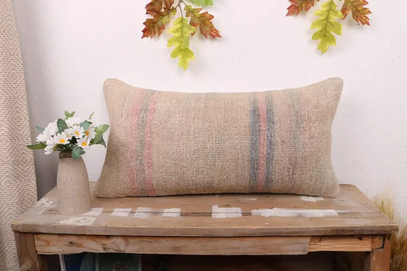 Gift Pillow, Bench Cushion Cover, Handmade Throw Pillow Sham, Boho Pillow Sham Cover, Pillow Cover, Boho Pillow, 12x24 Beige Pillow, Bed Cushion - 1