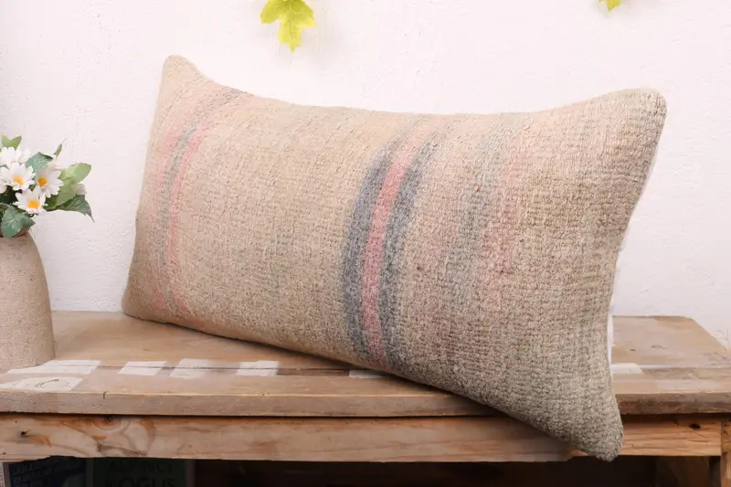 Gift Pillow, Bench Cushion Cover, Handmade Throw Pillow Sham, Boho Pillow Sham Cover, Pillow Cover, Boho Pillow, 12x24 Beige Pillow, Bed Cushion - 4