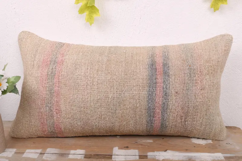 Gift Pillow, Bench Cushion Cover, Handmade Throw Pillow Sham, Boho Pillow Sham Cover, Pillow Cover, Boho Pillow, 12x24 Beige Pillow, Bed Cushion - 2