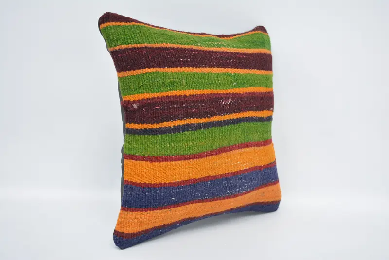 Green & Yellow Embroidered Throw Pillow, 12x12 Inch Square Cushion - 3