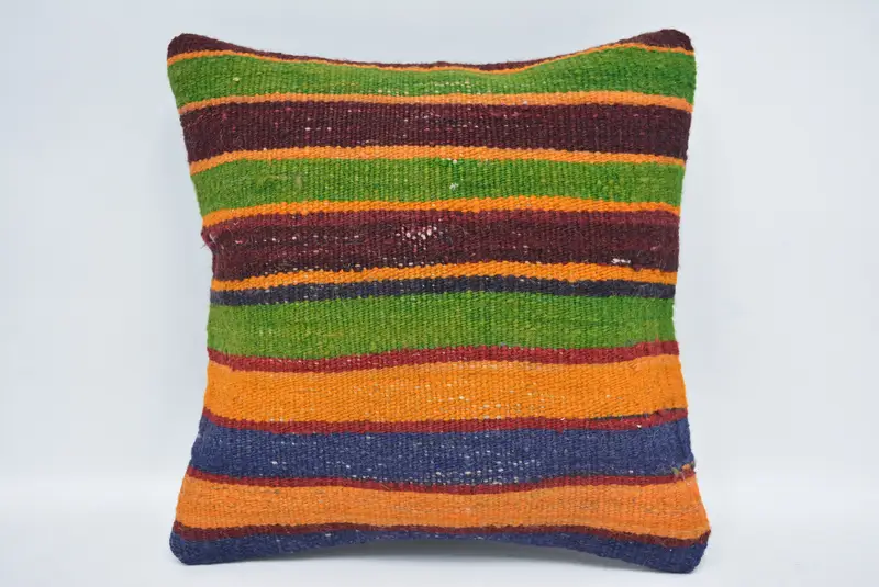 Green & Yellow Embroidered Throw Pillow, 12x12 Inch Square Cushion - 1