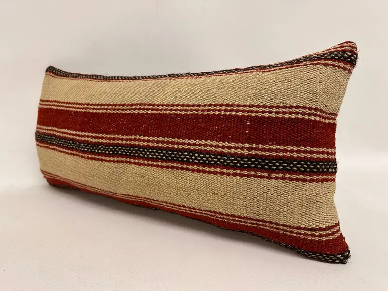 Traditional Pillow Cover, Wool Kilim Pillow Pillow, Pillow for Sofa, Kilim Pillow, Pillow Case, 12x24 Beige Pillow, Handmade Kilim Cushion - 3