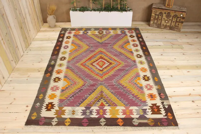 Handmade 5,2x9,4 ft Rug, Southwestern Purple & Blue