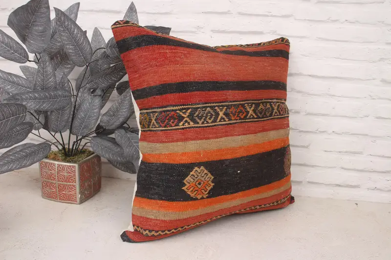 Southwestern Cushion, 20x20 Red Cushion, Comfy Throw Pillow Sham, Pillow for Couch, Boho Pillow, Tribal Cushion, Pillow Cover, Kilim Pillow Cover - 3